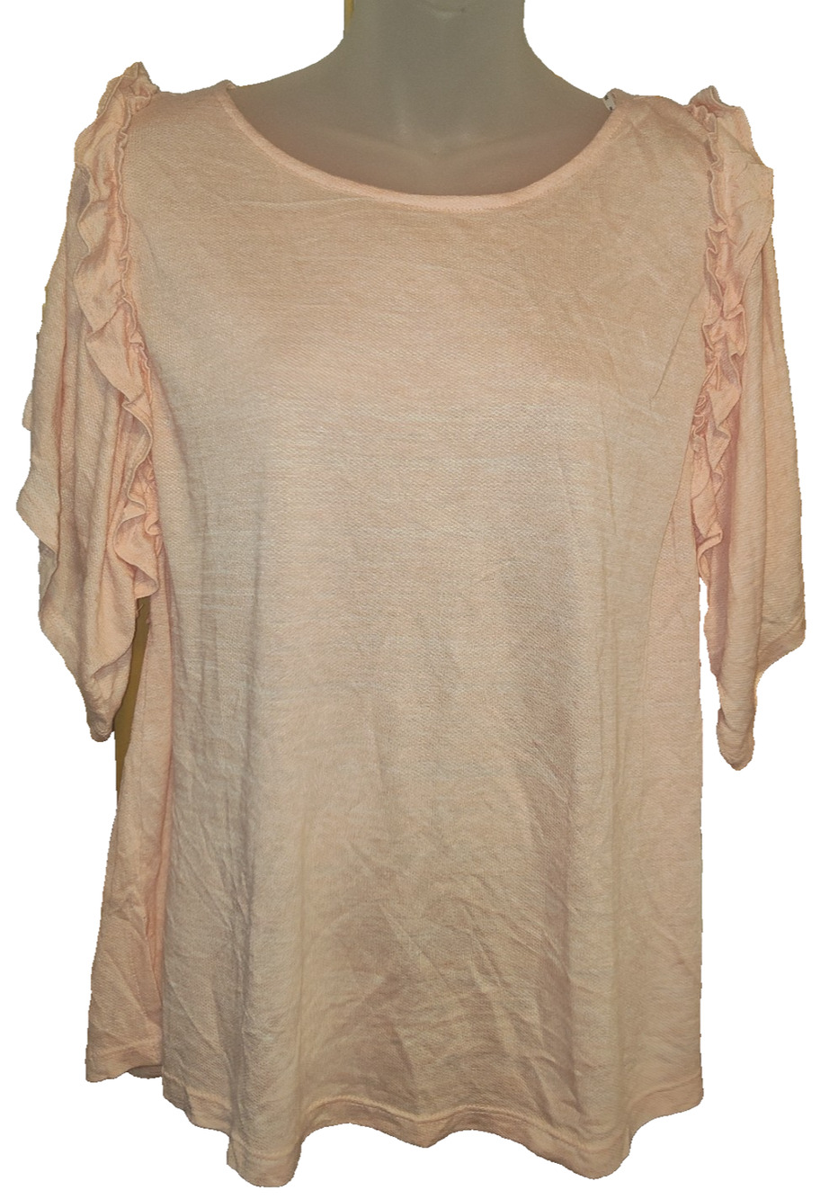 Coverstitched Women's Pink Round neck Ruffle Sleeve Top Size M BG31
